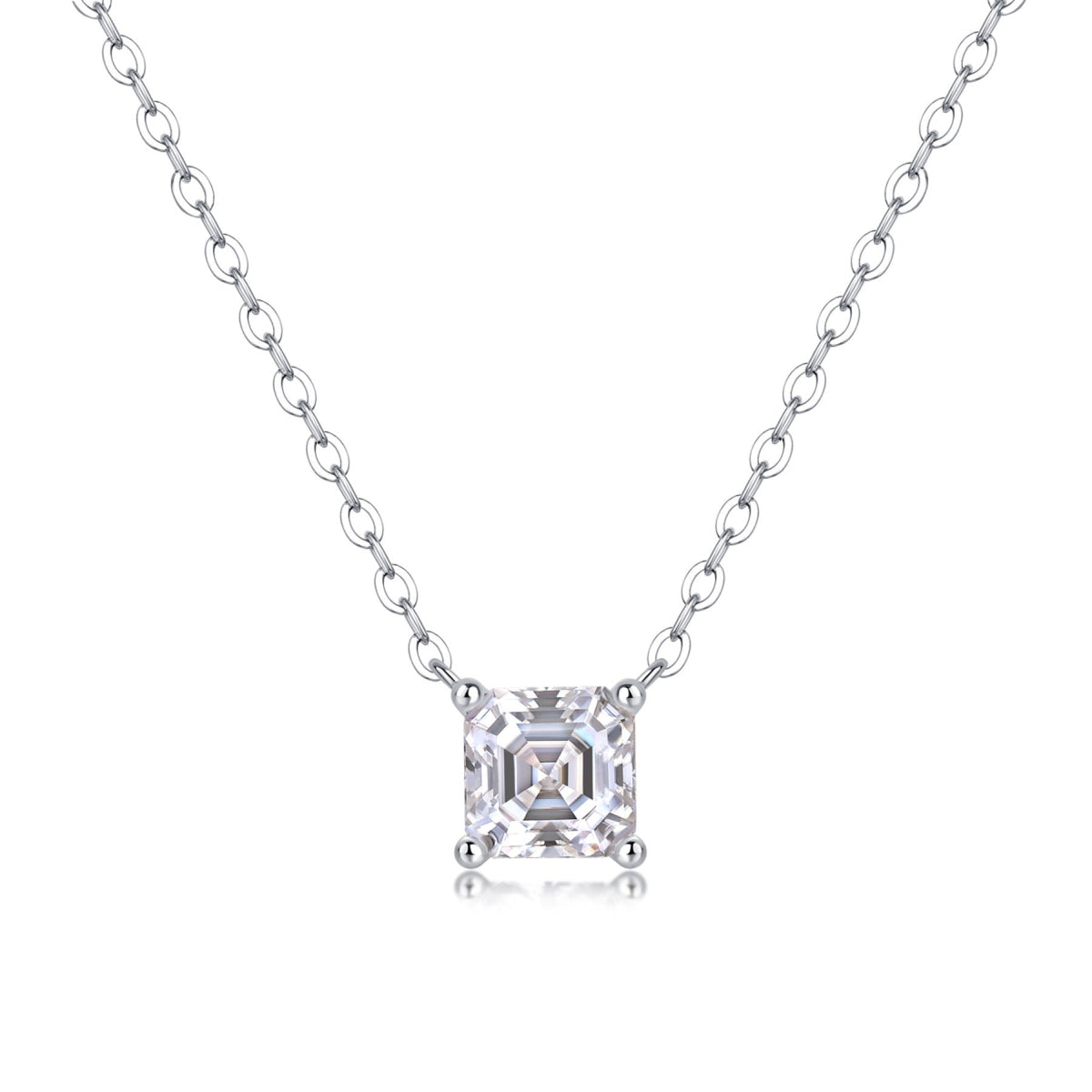 Eternity Square-Cut Moissanite Pendant Necklace in Sterling Silver