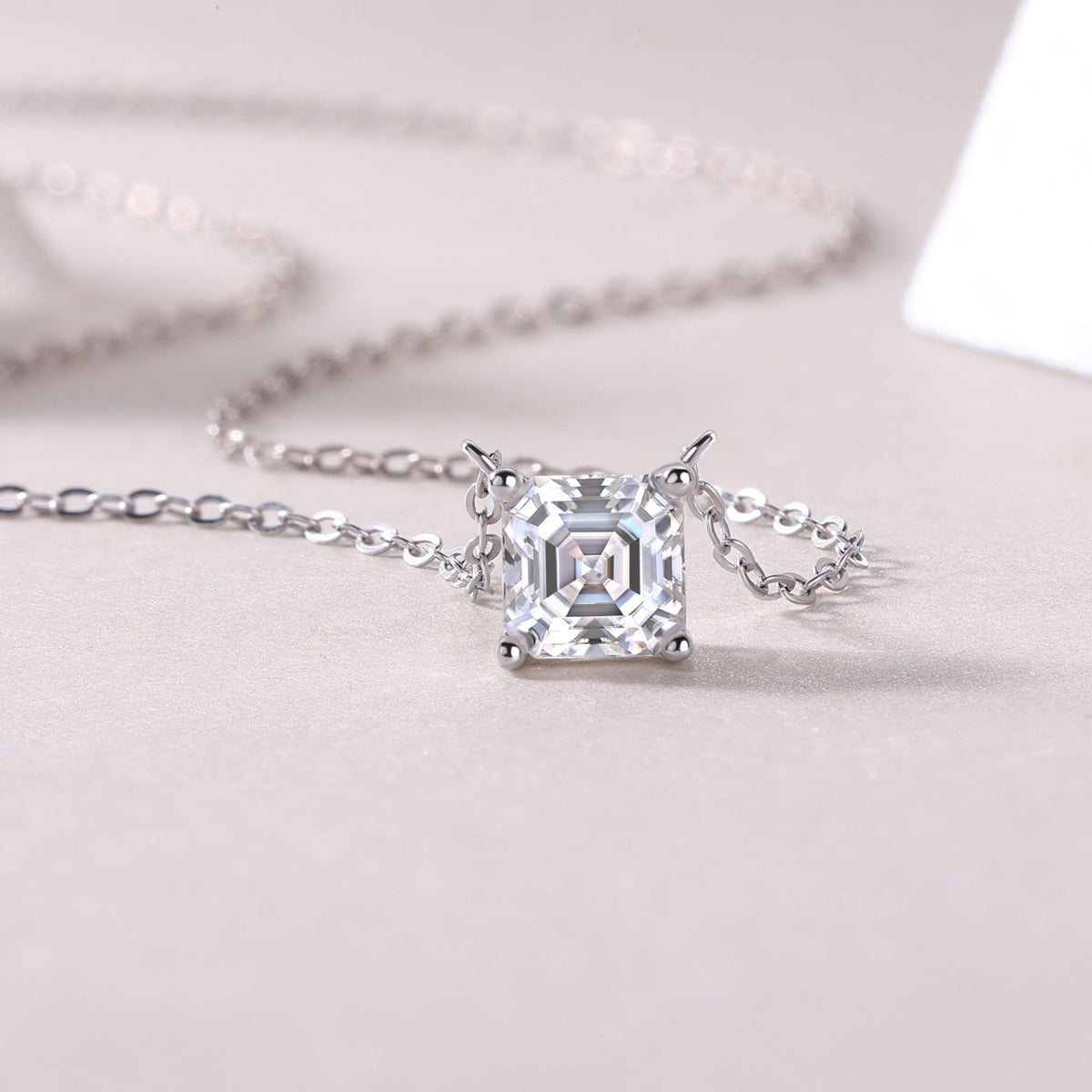 Eternity Square-Cut Moissanite Pendant Necklace in Sterling Silver