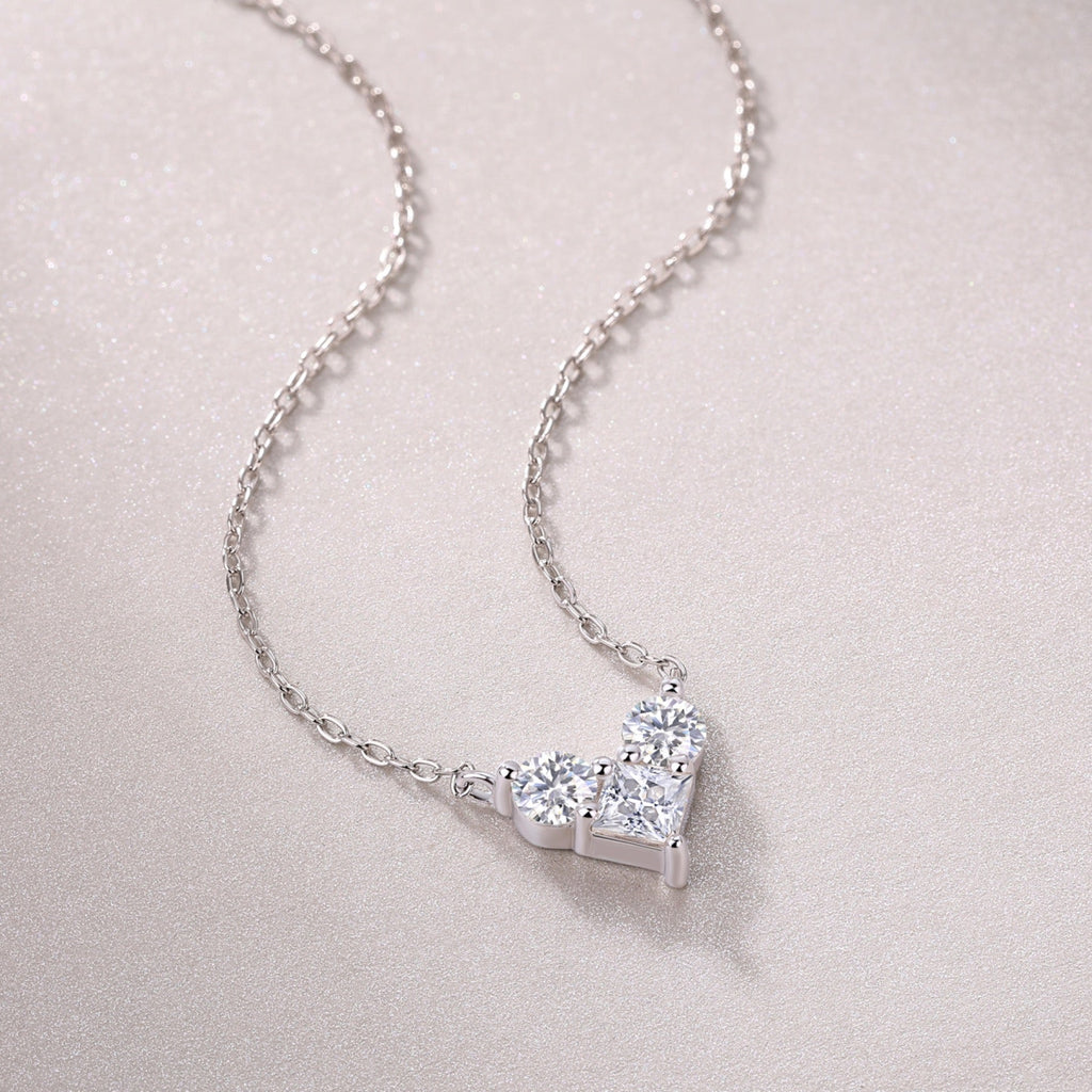 Present Love Moissanite Heart Necklace in Sterling Silver