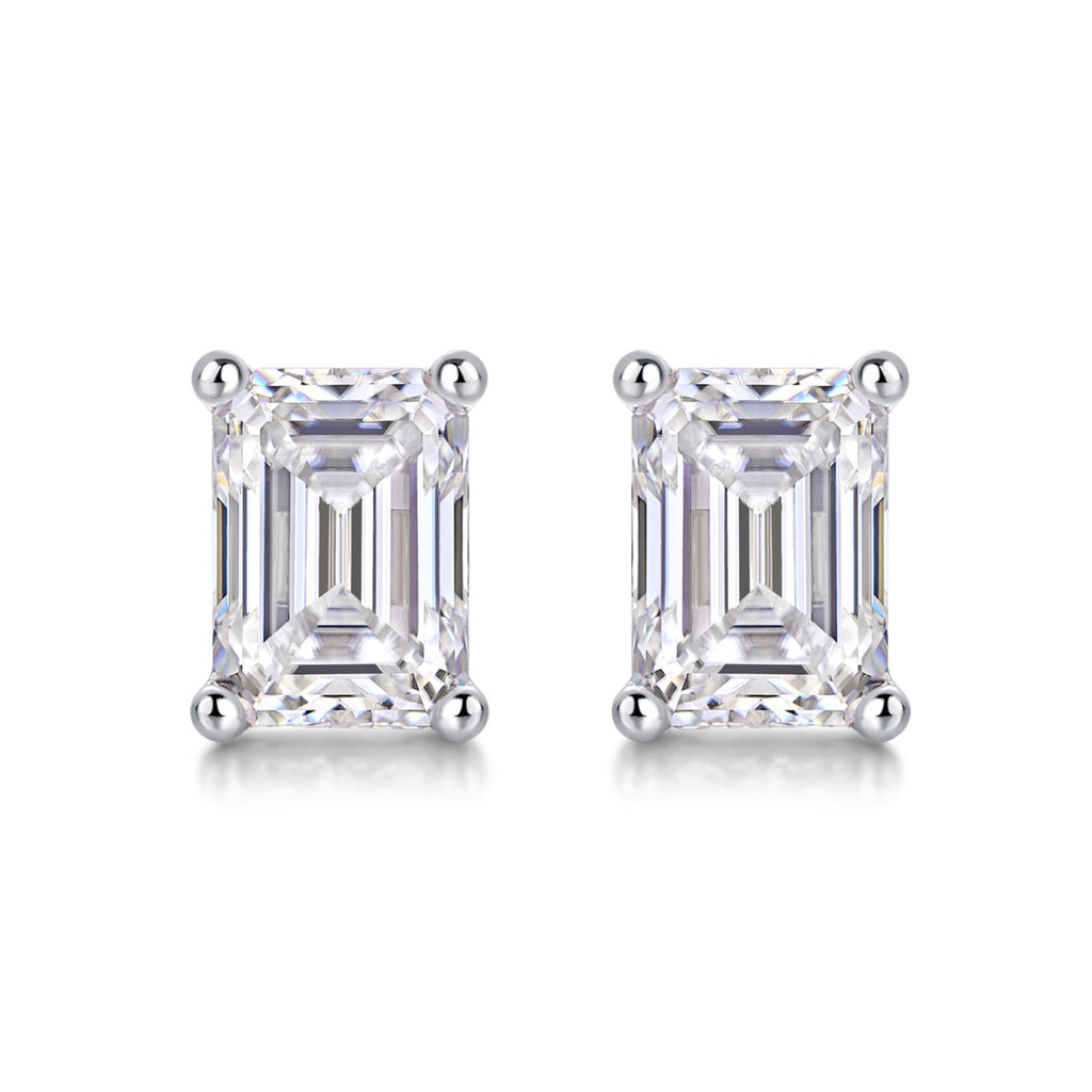 Enthralled Emerald-Cut Moissanite Stud Earrings in Sterling Silver