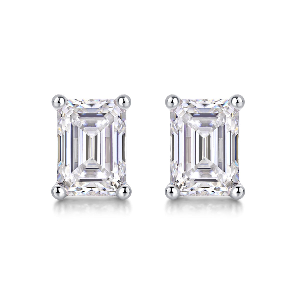 Enthralled Emerald-Cut Moissanite Stud Earrings in Sterling Silver
