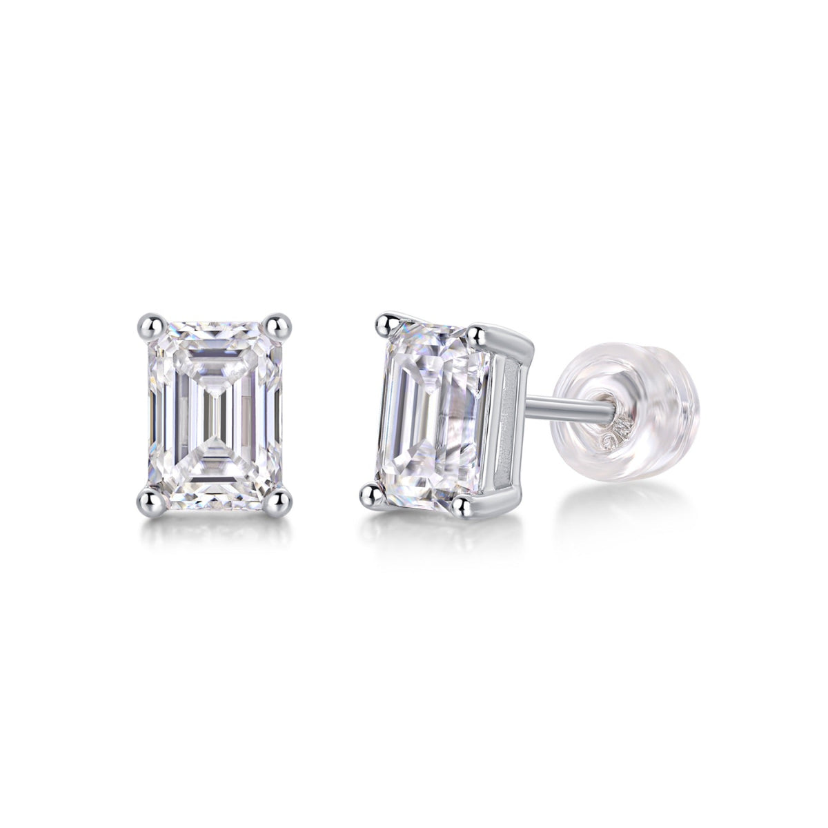 Enthralled Emerald-Cut Moissanite Stud Earrings in Sterling Silver