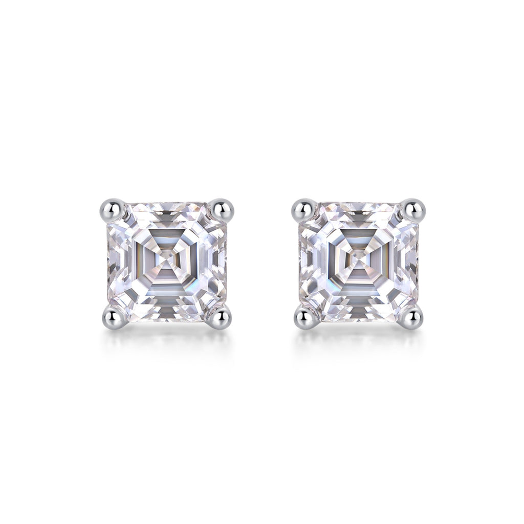 Carefree Square-Cut Moissanite Stud Earrings in Sterling Silver