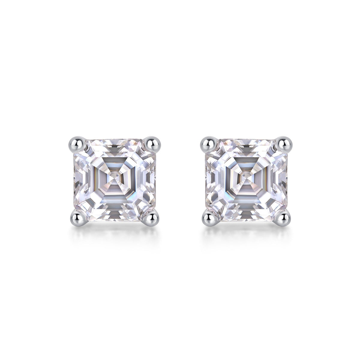 Carefree Square-Cut Moissanite Stud Earrings in Sterling Silver