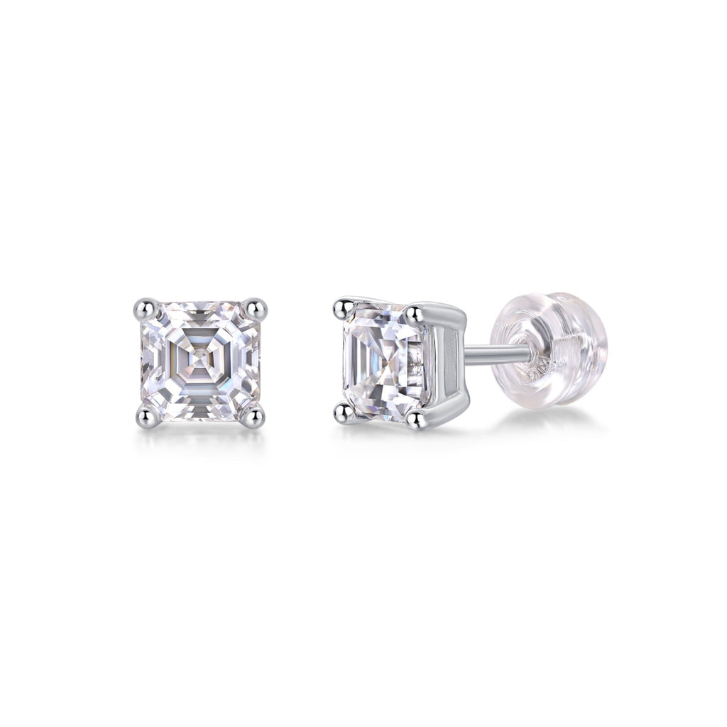Carefree Square-Cut Moissanite Stud Earrings in Sterling Silver