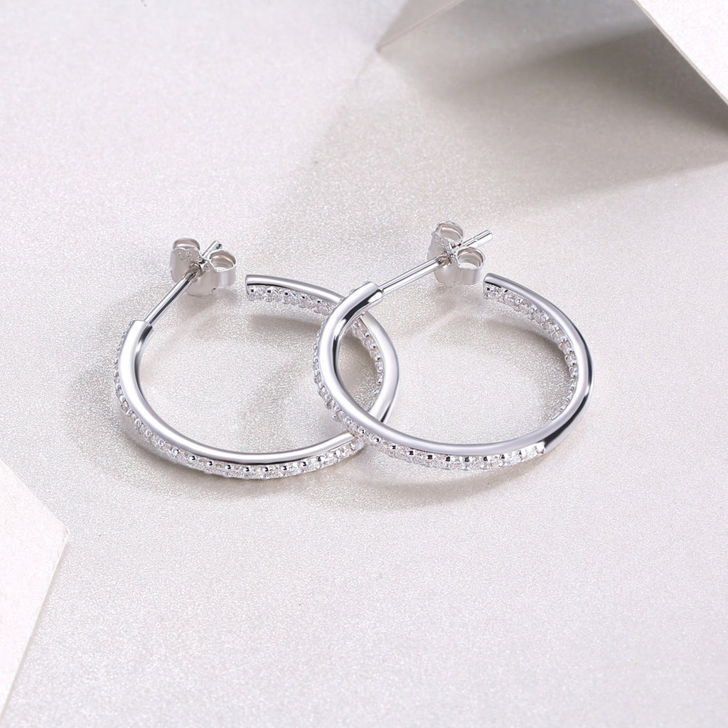 Ribbon Moissanite Hoop Earrings in Sterling Silver