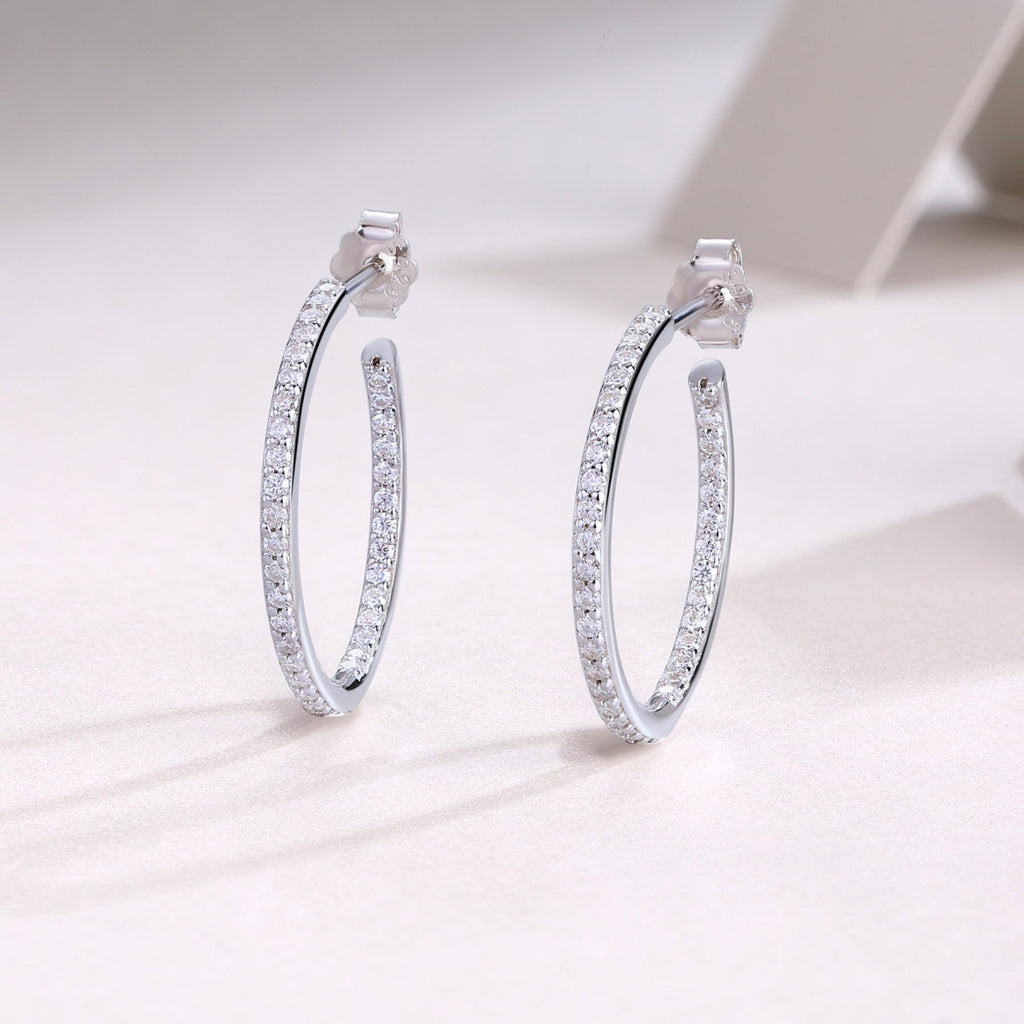 Ribbon Moissanite Hoop Earrings in Sterling Silver