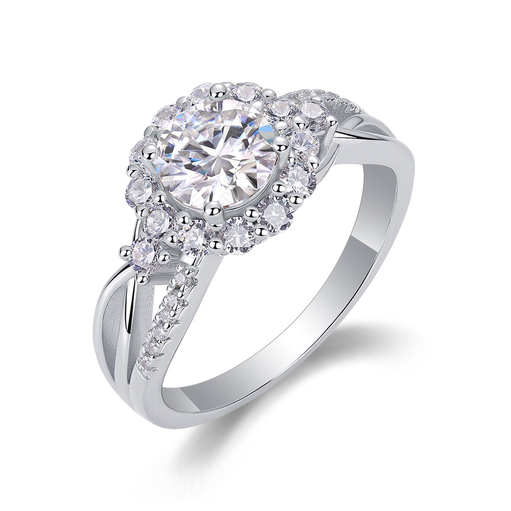Snow Lotus Moissanite Halo Ring in Sterling Silver