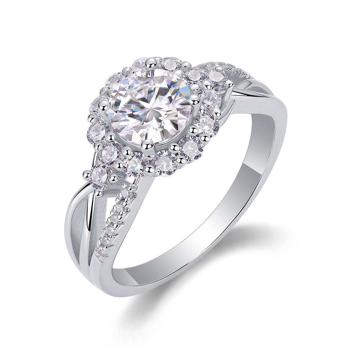 Snow Lotus Moissanite Halo Ring in Sterling Silver