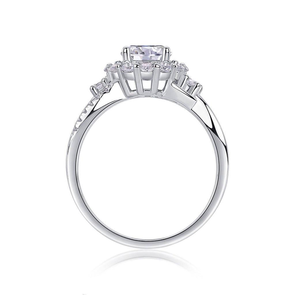Snow Lotus Moissanite Halo Ring in Sterling Silver