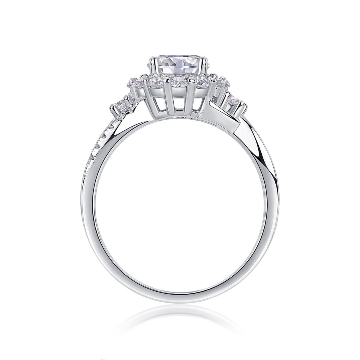 Snow Lotus Moissanite Halo Ring in Sterling Silver