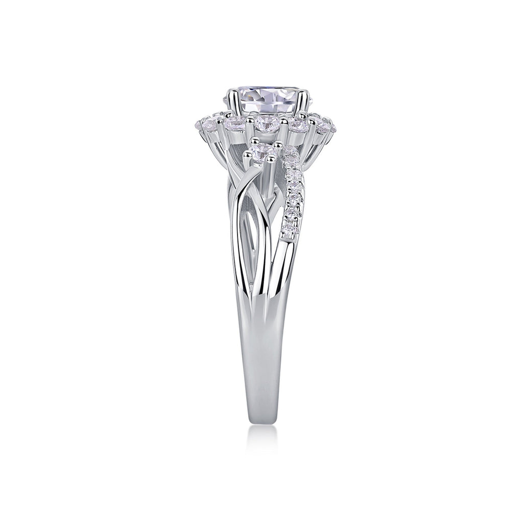 Snow Lotus Moissanite Halo Ring in Sterling Silver