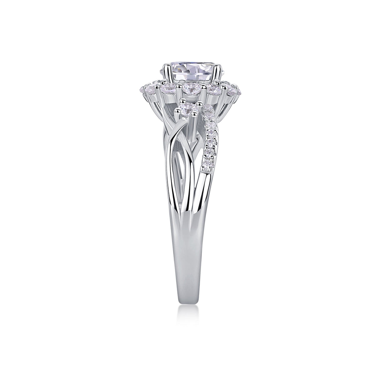 Snow Lotus Moissanite Halo Ring in Sterling Silver