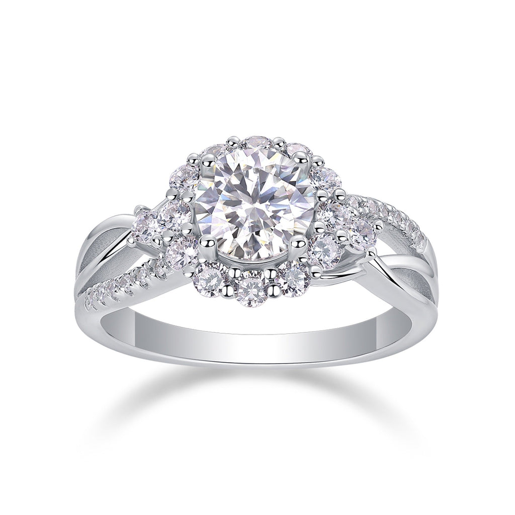 Snow Lotus Moissanite Halo Ring in Sterling Silver