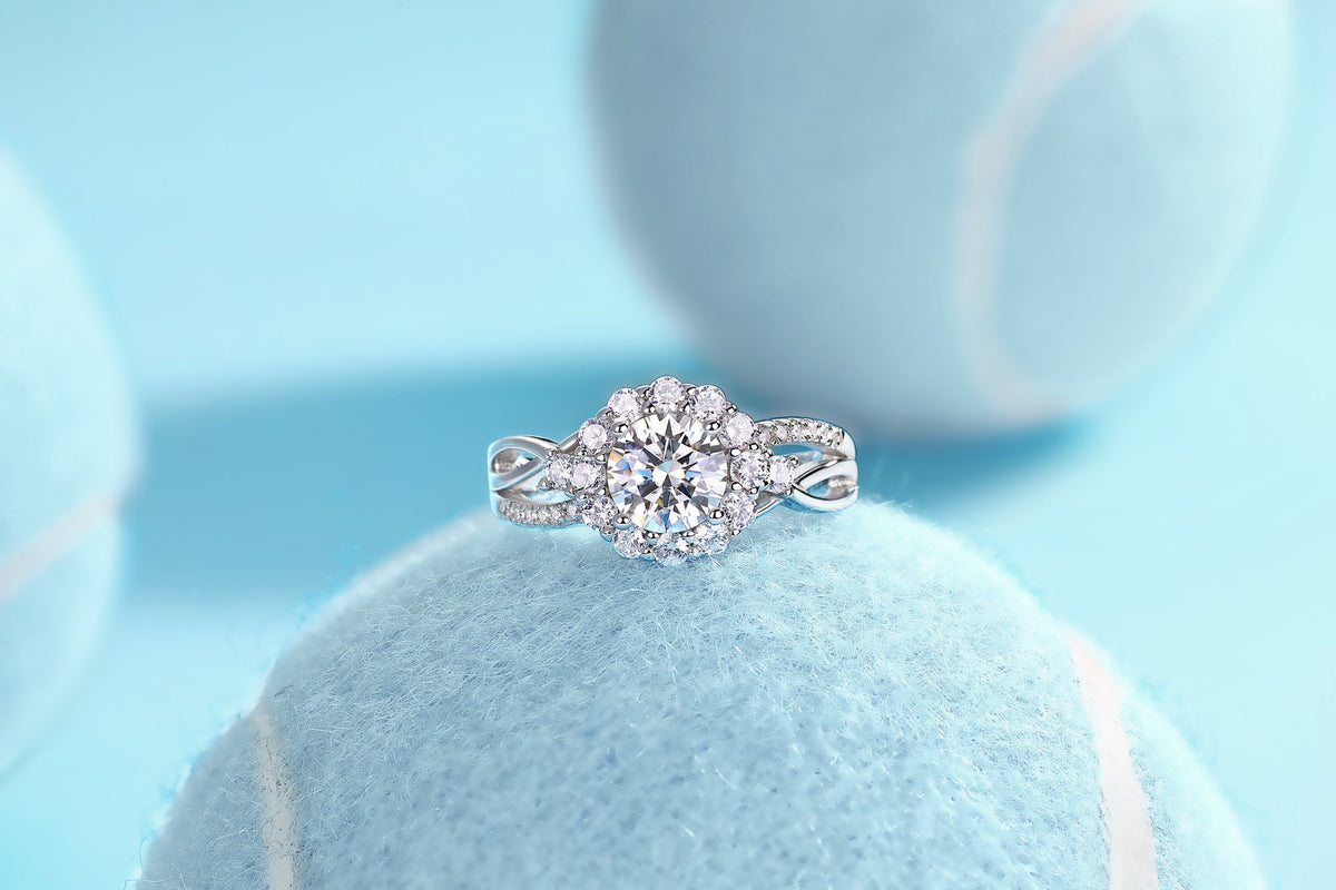 Snow Lotus Moissanite Halo Ring in Sterling Silver