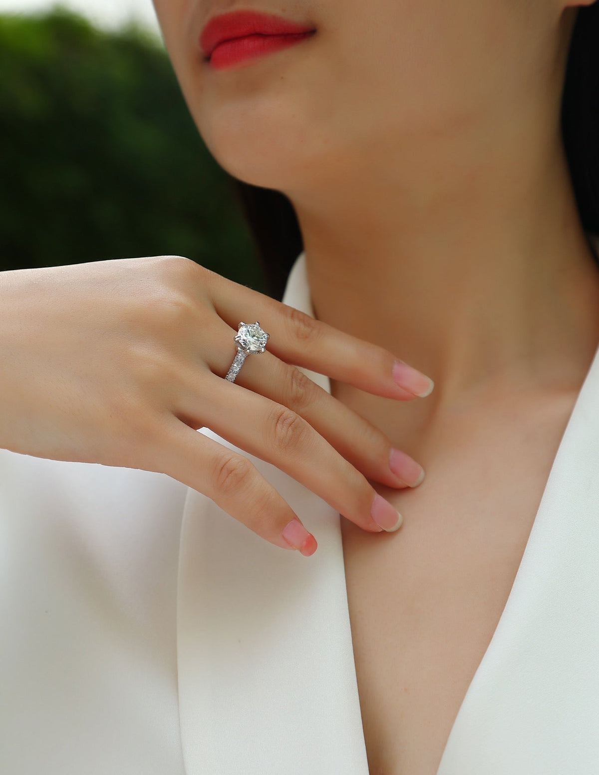 Fortuna Moissanite Solitaire Ring in Sterling Silver