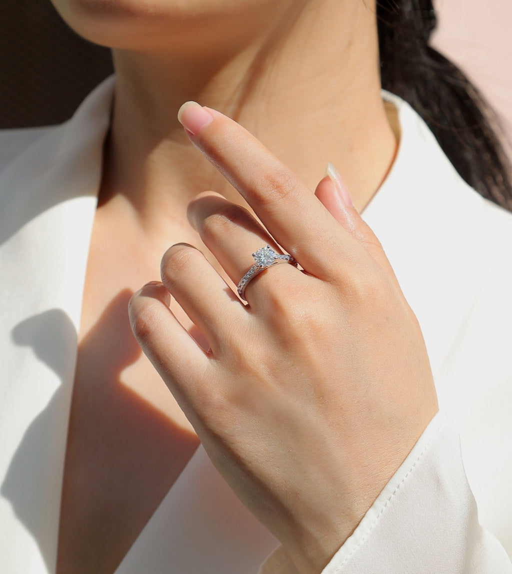 Smitten 1 Carat Moissanite Solitaire Ring in Sterling Silver
