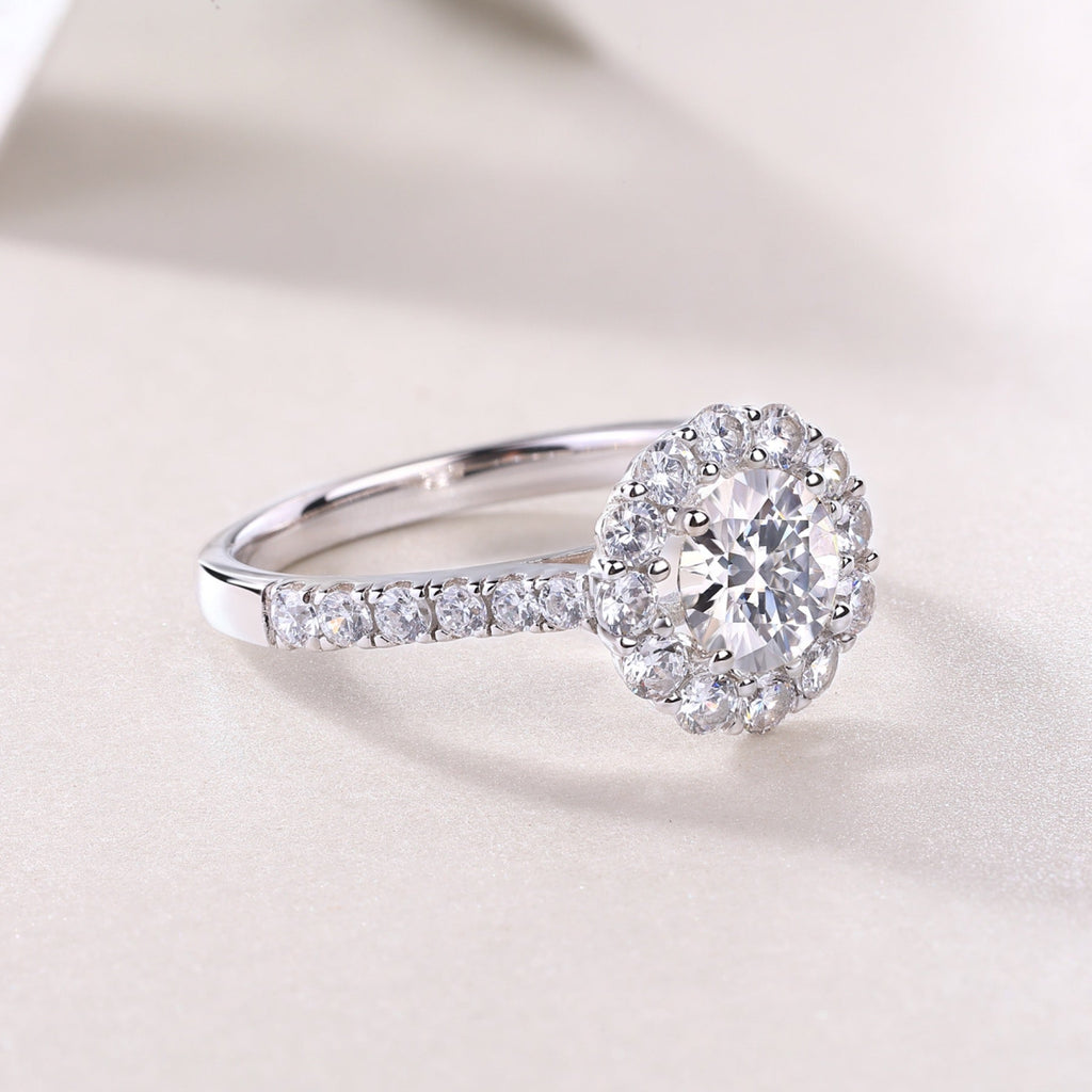True Love 1 Carat Moissanite Halo Ring in Sterling Silver