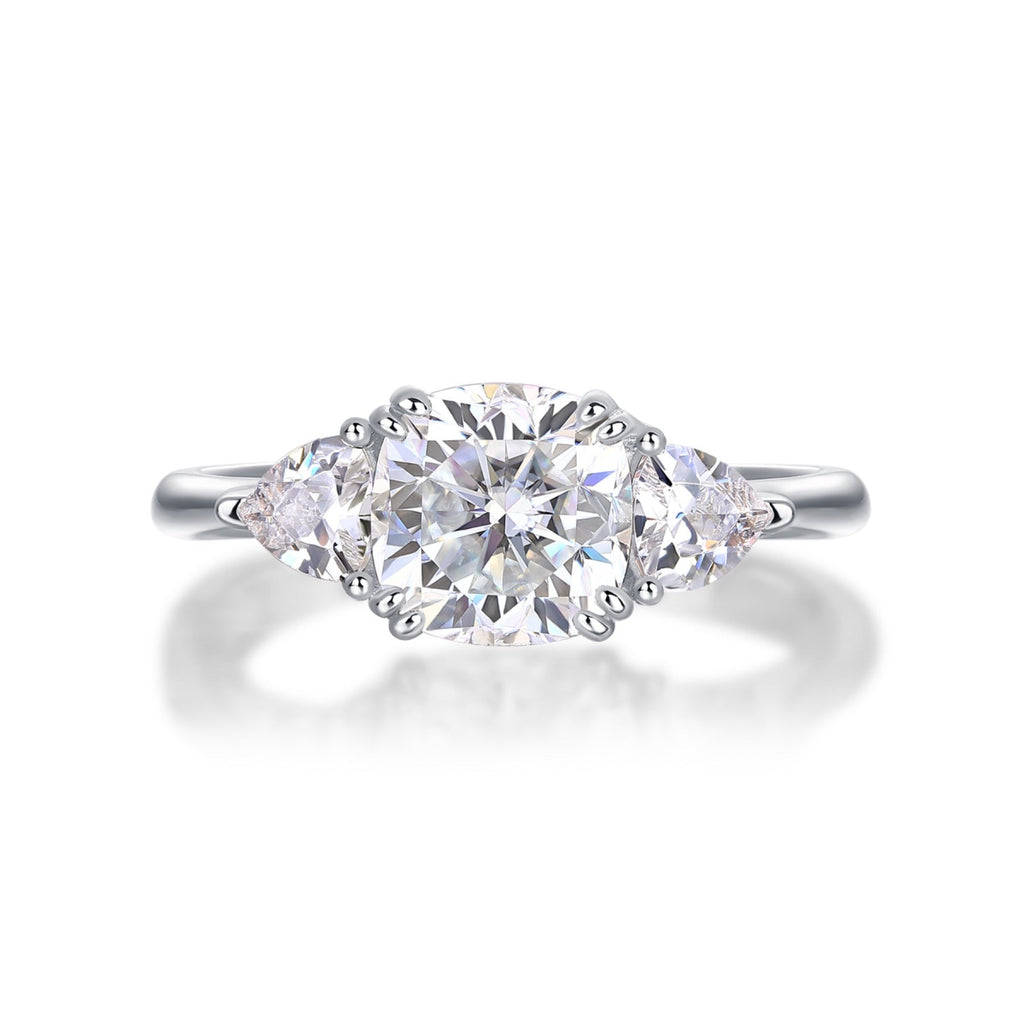 Guardian Cushion-Cut Moissanite Three-Stone Ring in Sterling Silver