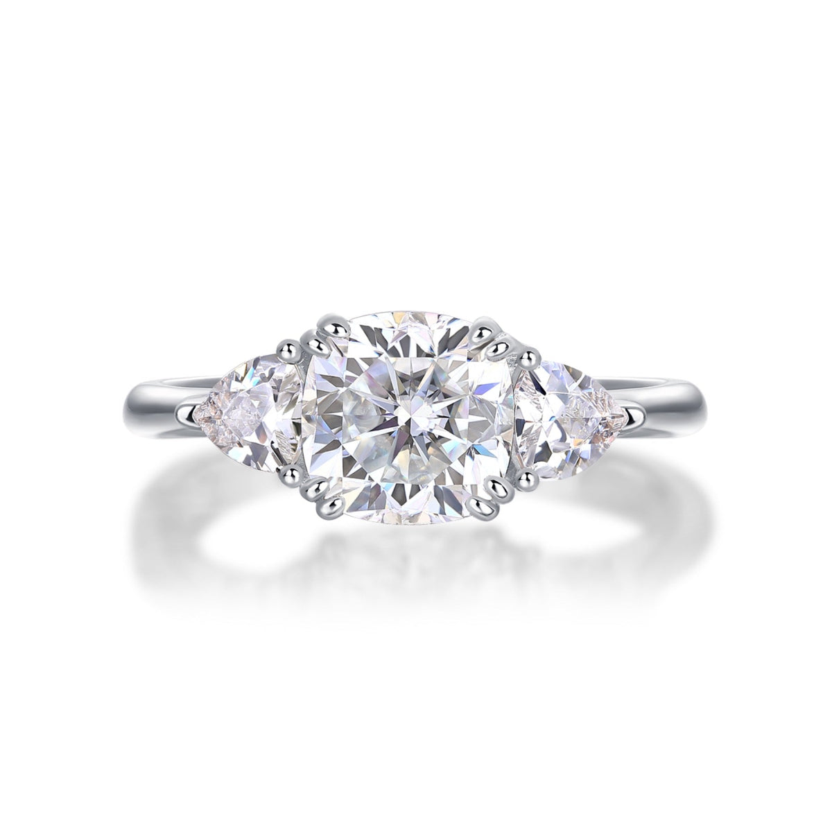 Guardian Cushion-Cut Moissanite Three-Stone Ring in Sterling Silver