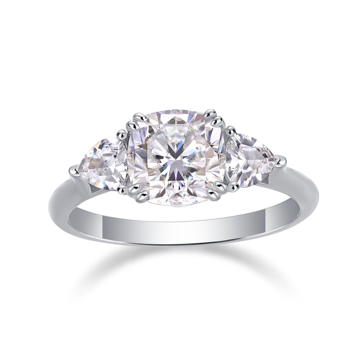 Guardian Cushion-Cut Moissanite Three-Stone Ring in Sterling Silver