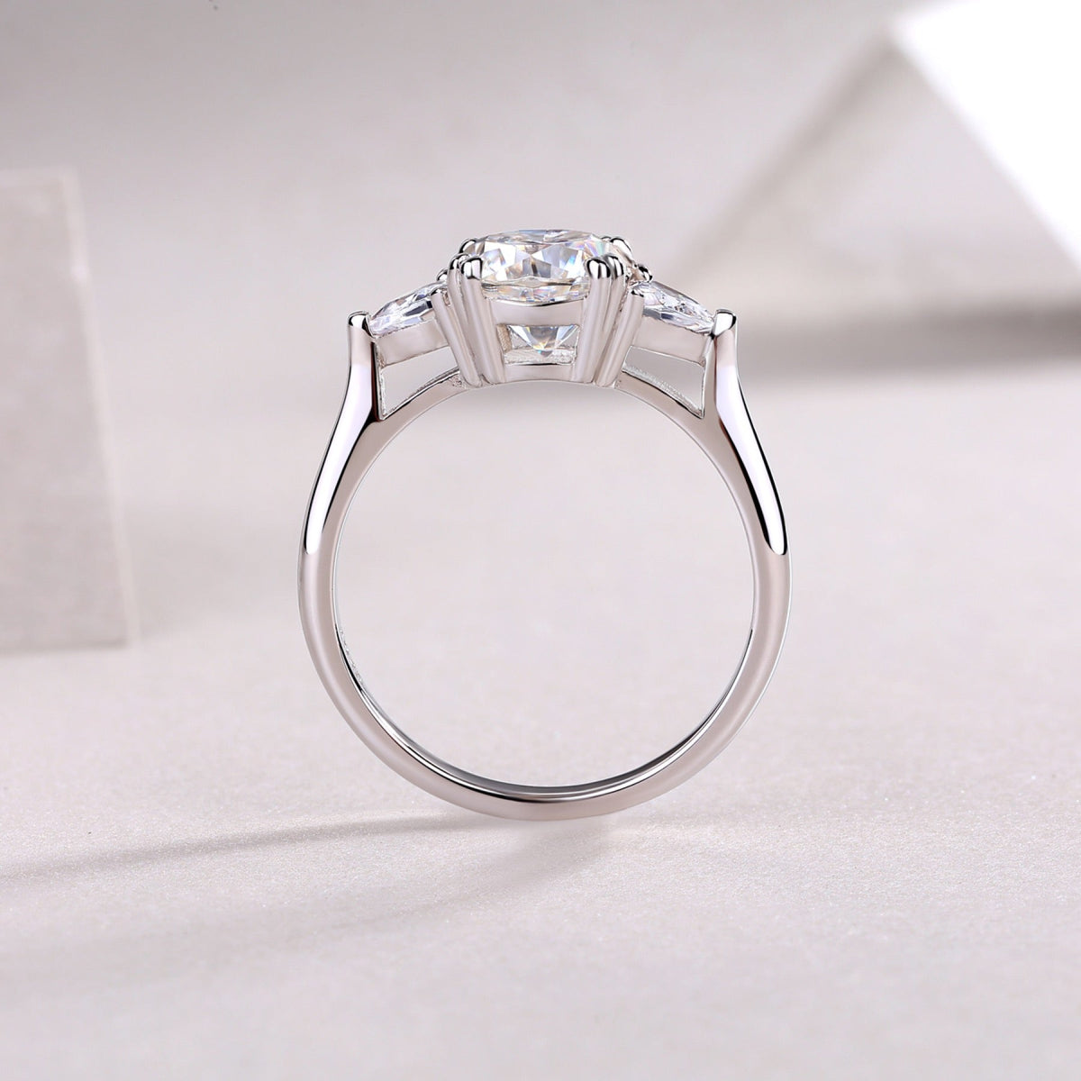 Guardian Cushion-Cut Moissanite Three-Stone Ring in Sterling Silver
