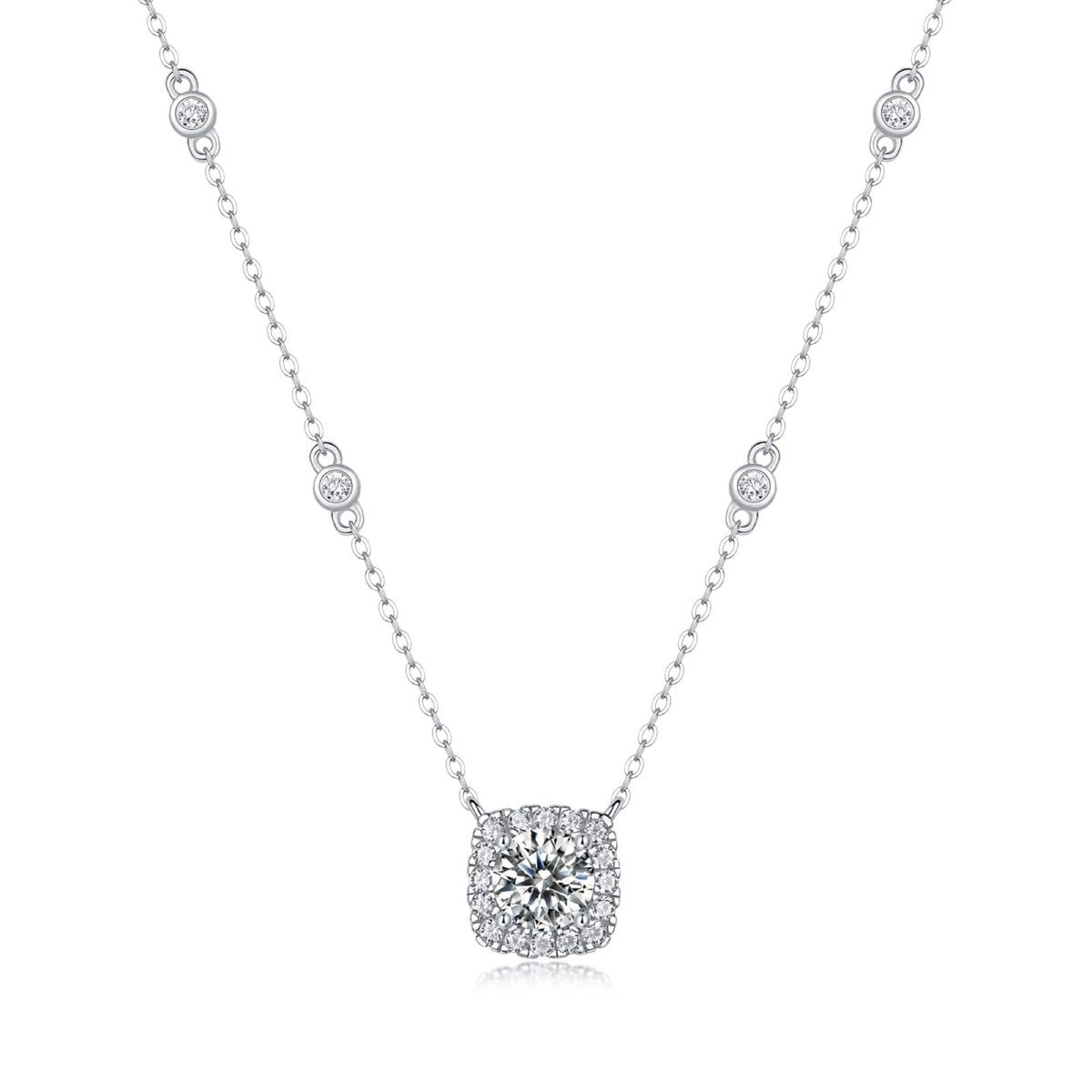 Destiny 1 Carat Moissanite Halo Pendant Necklace in Sterling Silver