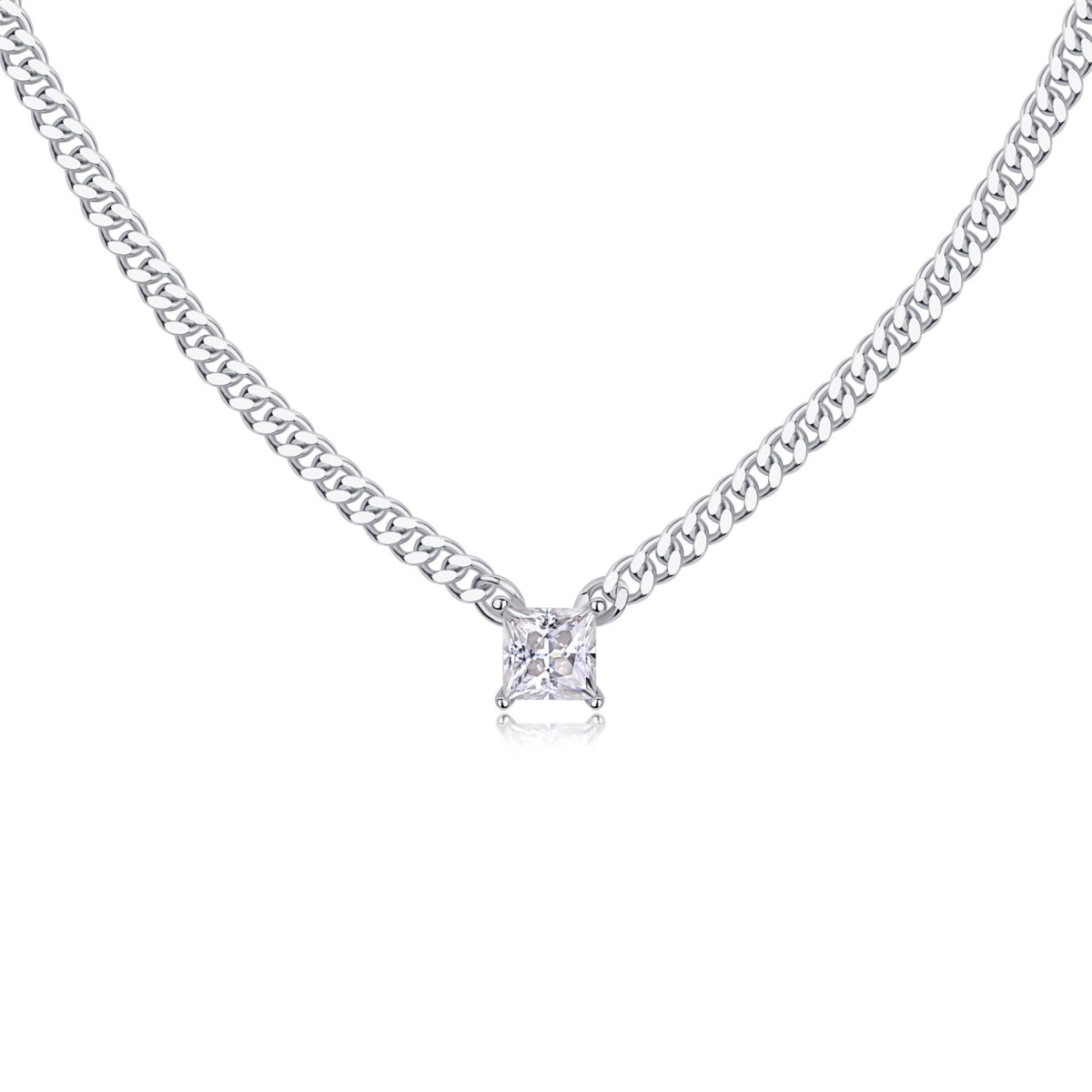 Bravado Square-Cut Moissanite Cuban Chain Necklace in Sterling Silver