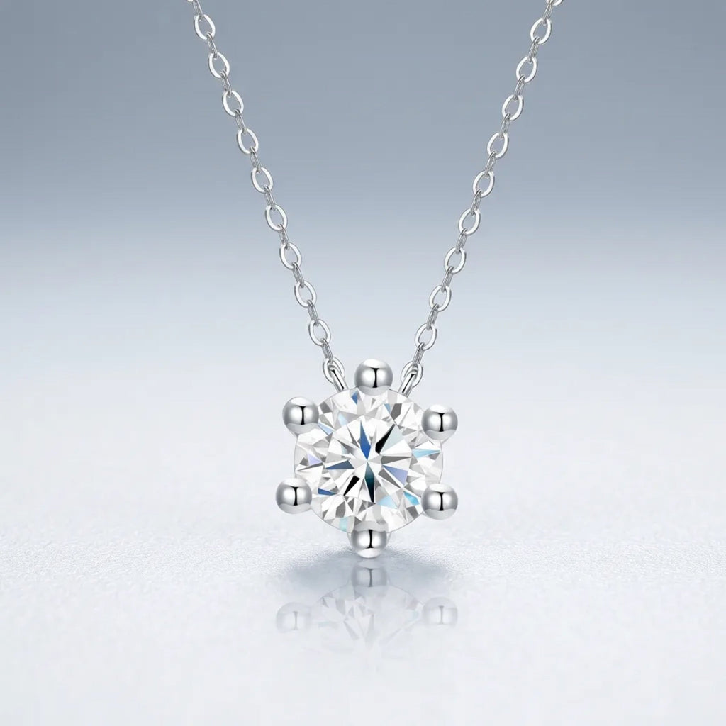 Rosé Moissanite Solitaire Pendant Necklace in Sterling Silver