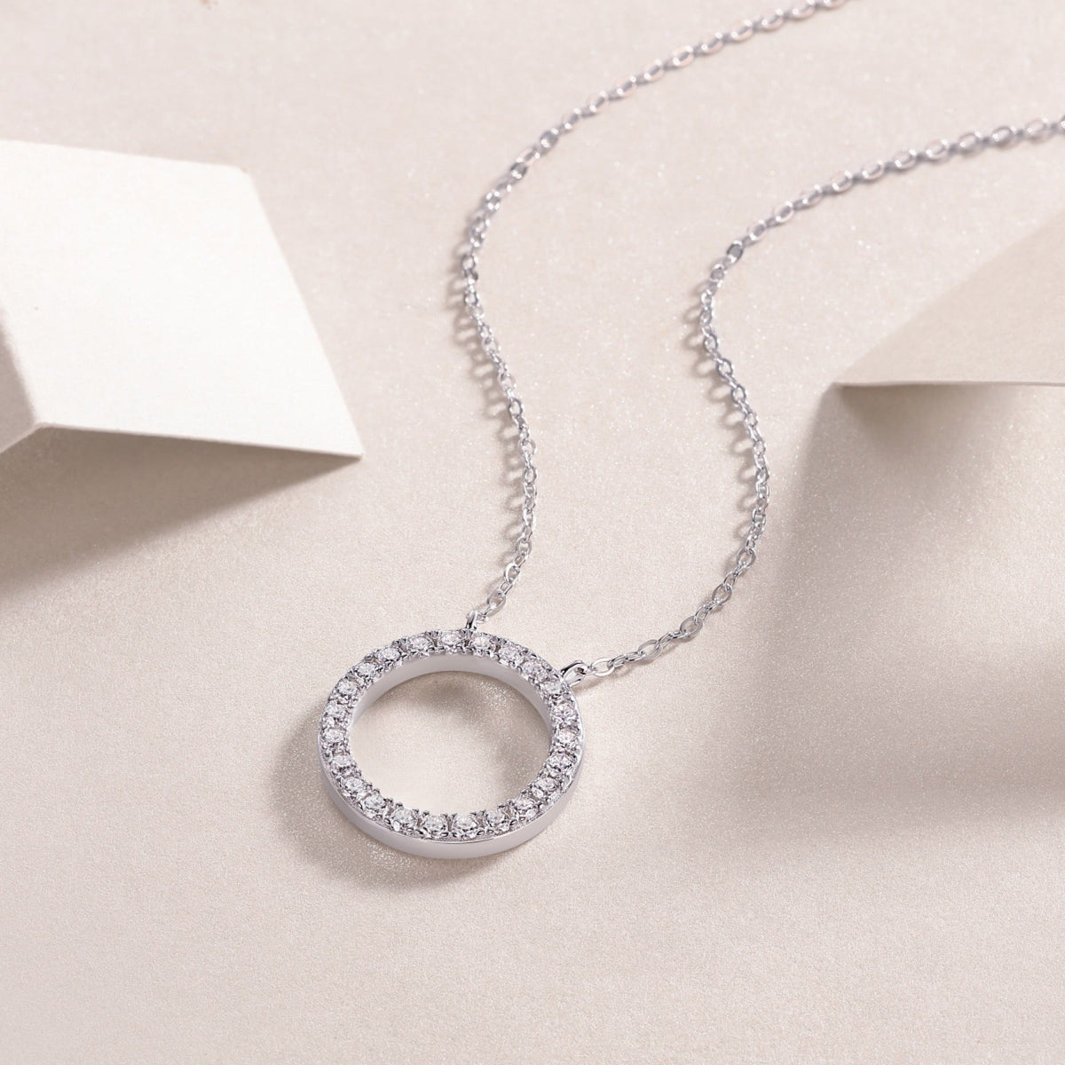 Orbit Moissanite Open Circle Necklace in Sterling Silver