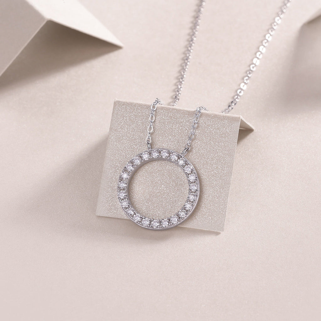 Orbit Moissanite Open Circle Necklace in Sterling Silver