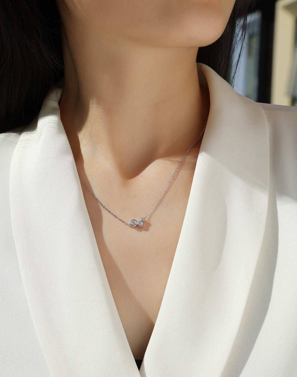 Dewfall Moissanite Three-Stone Necklace in Sterling Silver