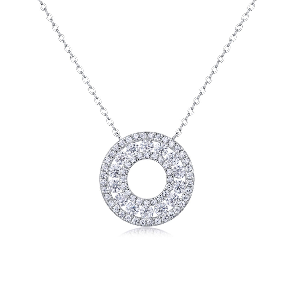 Concentric Moissanite Double Circle Necklace in Sterling Silver