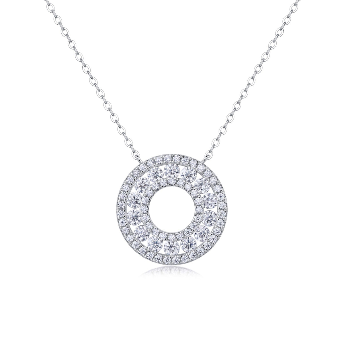 Concentric Moissanite Double Circle Necklace in Sterling Silver