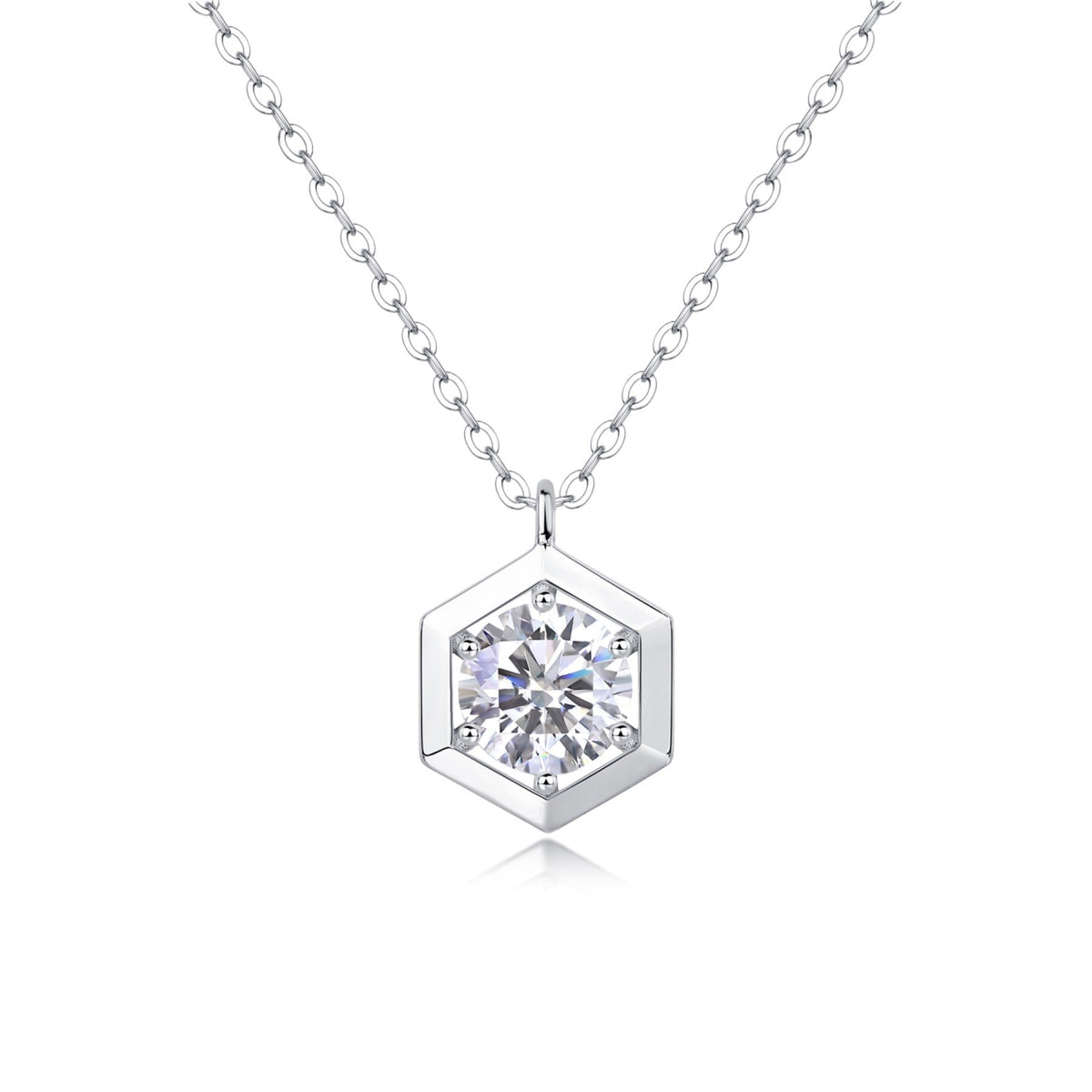 Facet 1 Carat Moissanite Hexagon Pendant Necklace in Sterling Silver