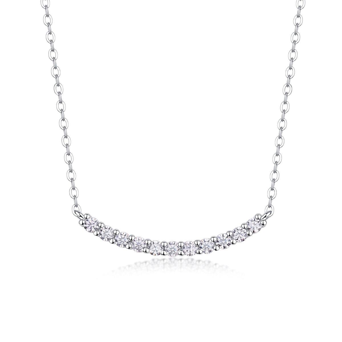 Ease Moissanite Curved Bar Necklace in Sterling Silver