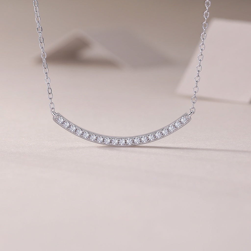 Grace Moissanite Curved Bar Necklace in Sterling Silver