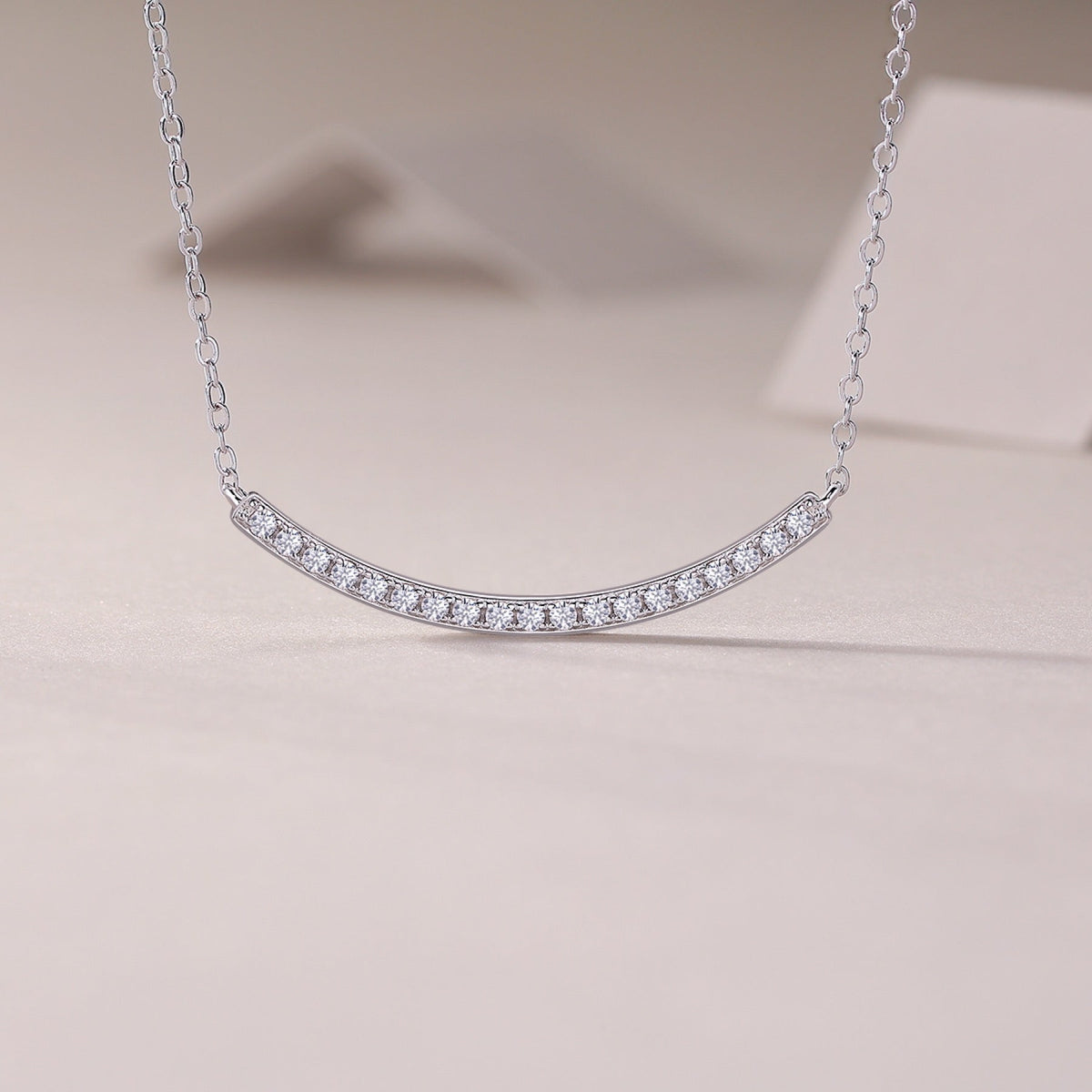 Grace Moissanite Curved Bar Necklace in Sterling Silver