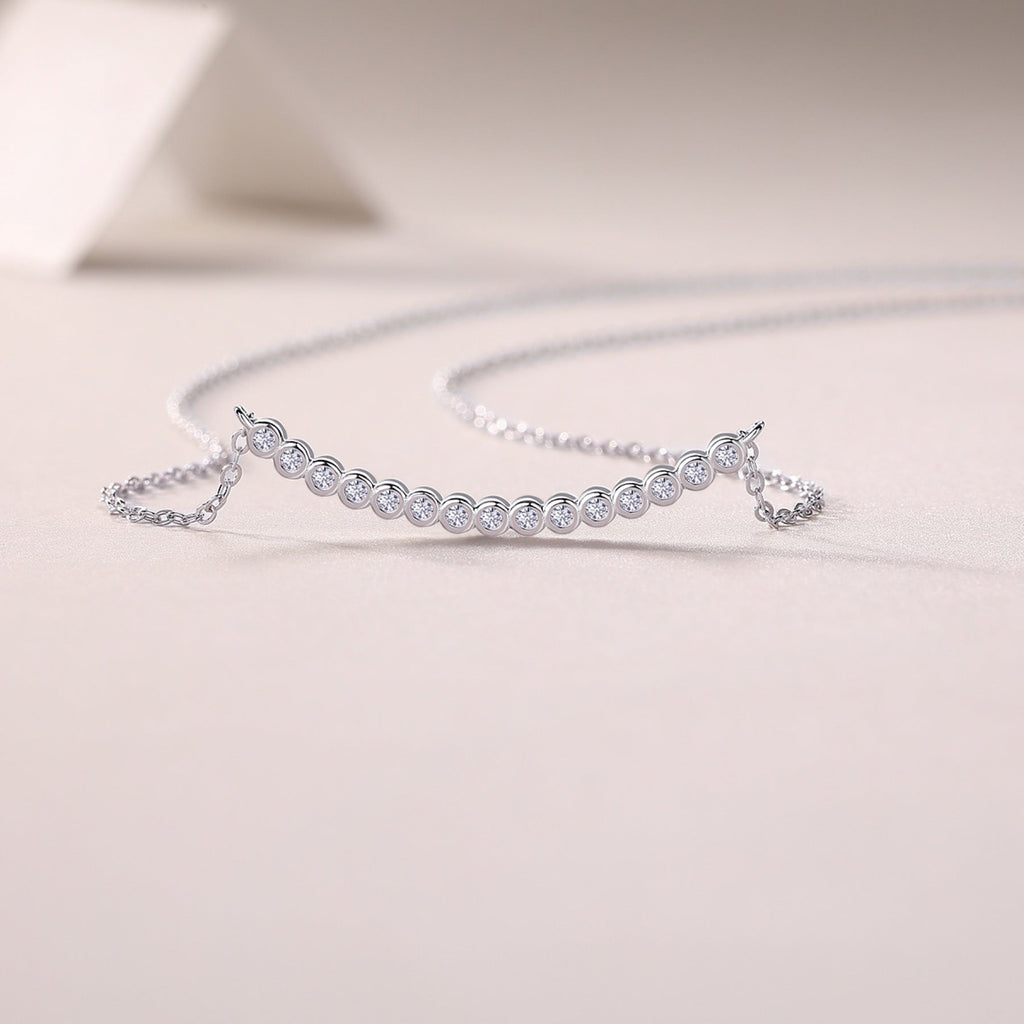 Float Moissanite Curved Bar Necklace in Sterling Silver