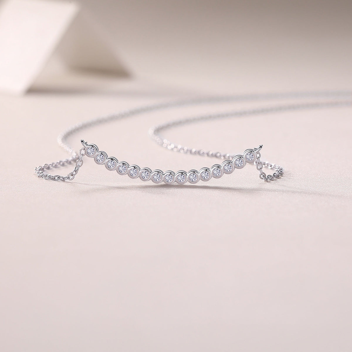 Float Moissanite Curved Bar Necklace in Sterling Silver