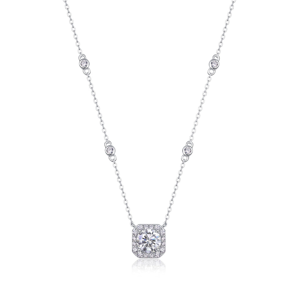 Blossom 1 Carat Moissanite Halo Pendant Necklace in Sterling Silver