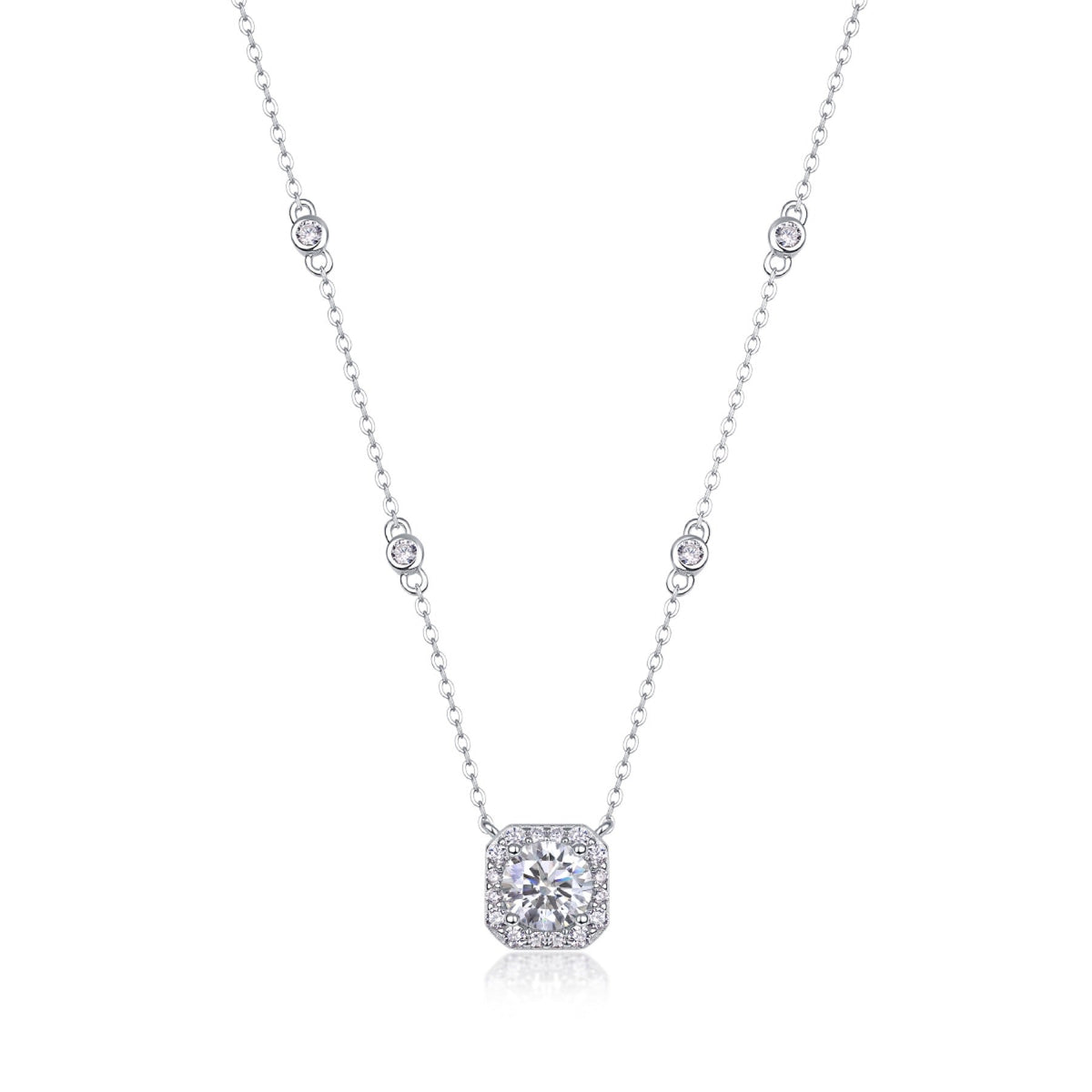 Blossom 1 Carat Moissanite Halo Pendant Necklace in Sterling Silver