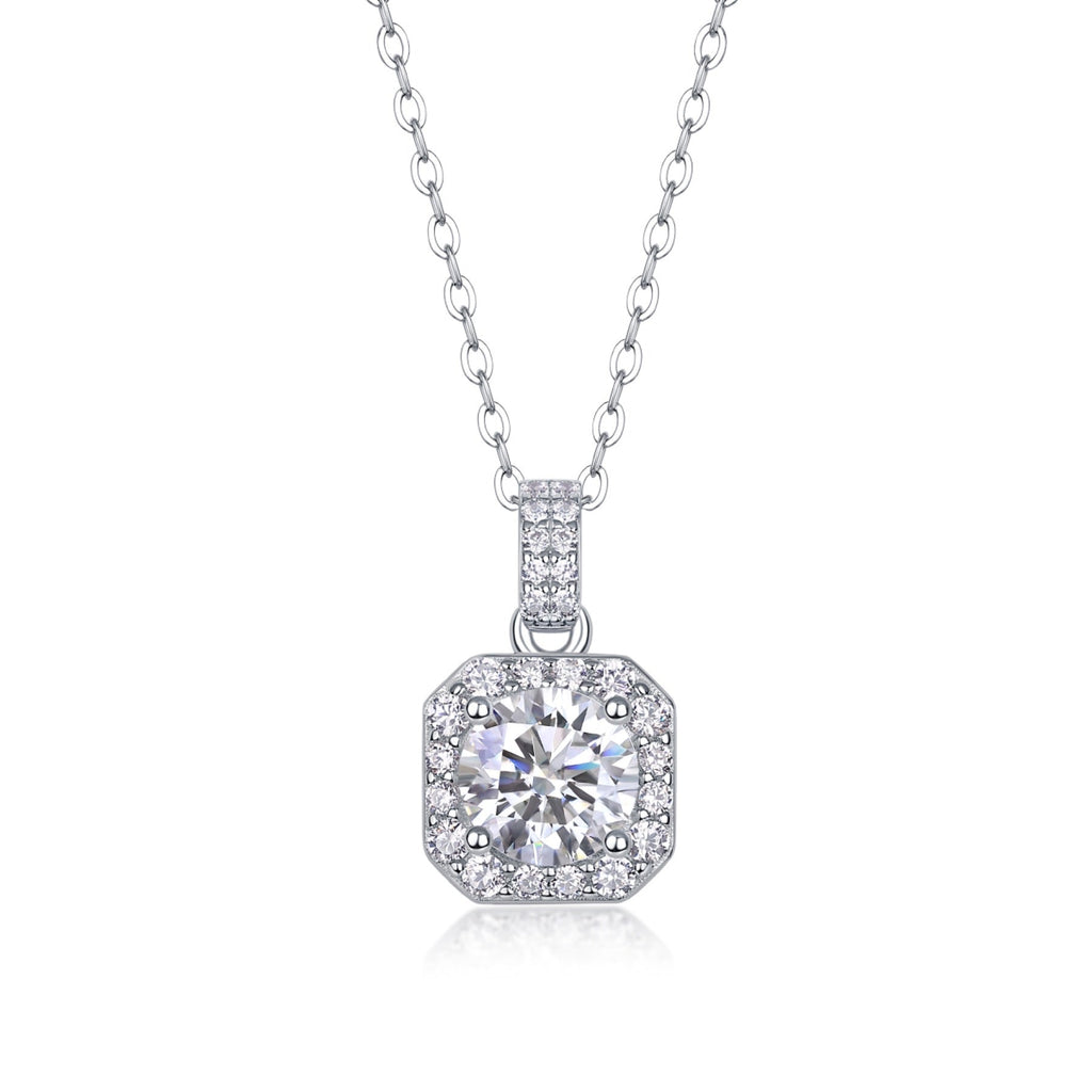 Aurora 1 Carat Moissanite Halo Pendant Necklace in Sterling Silver