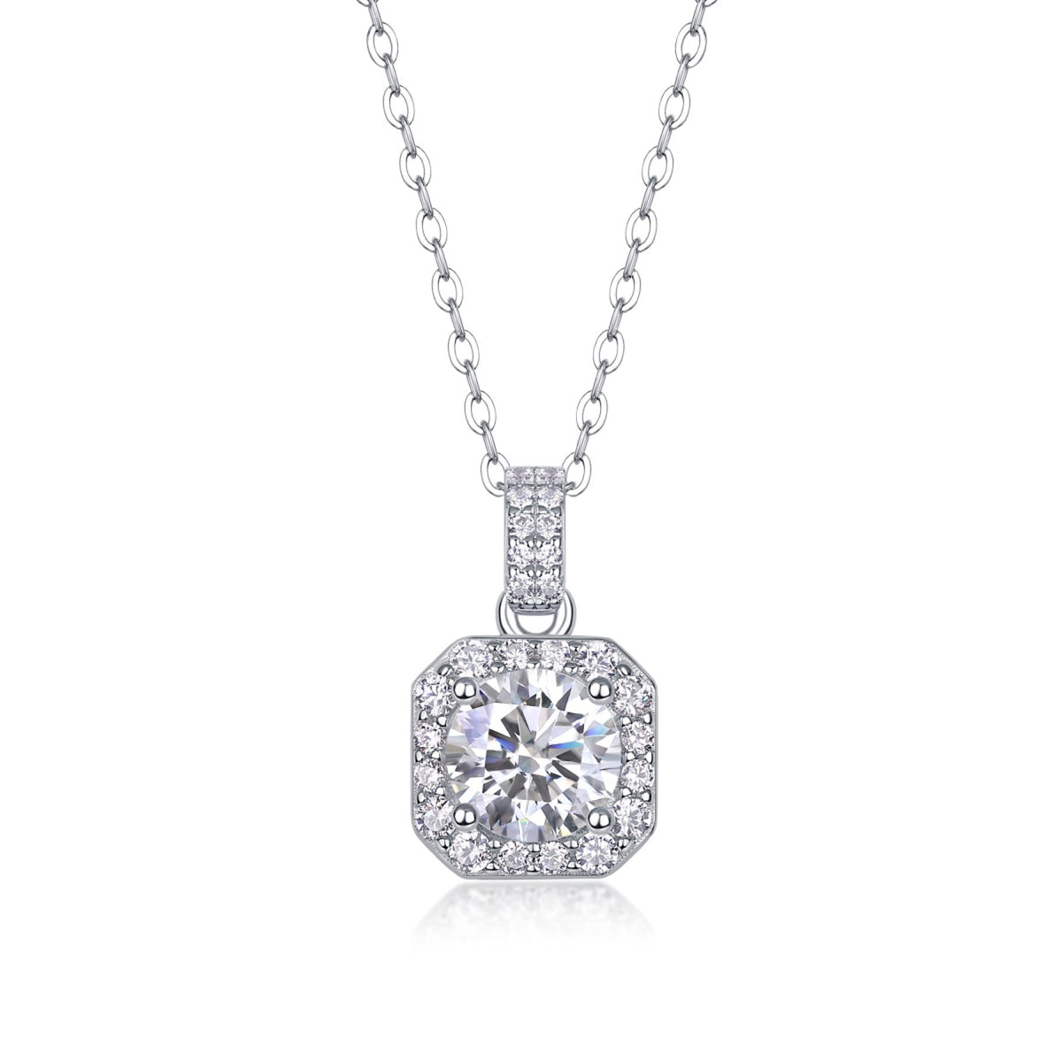 Aurora 1 Carat Moissanite Halo Pendant Necklace in Sterling Silver