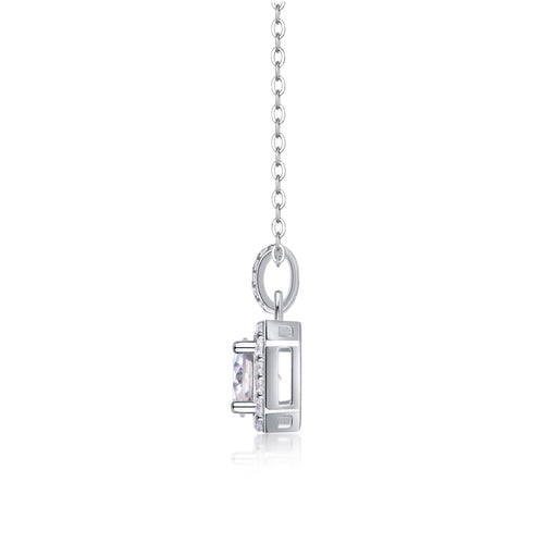Aurora 1 Carat Moissanite Halo Pendant Necklace in Sterling Silver