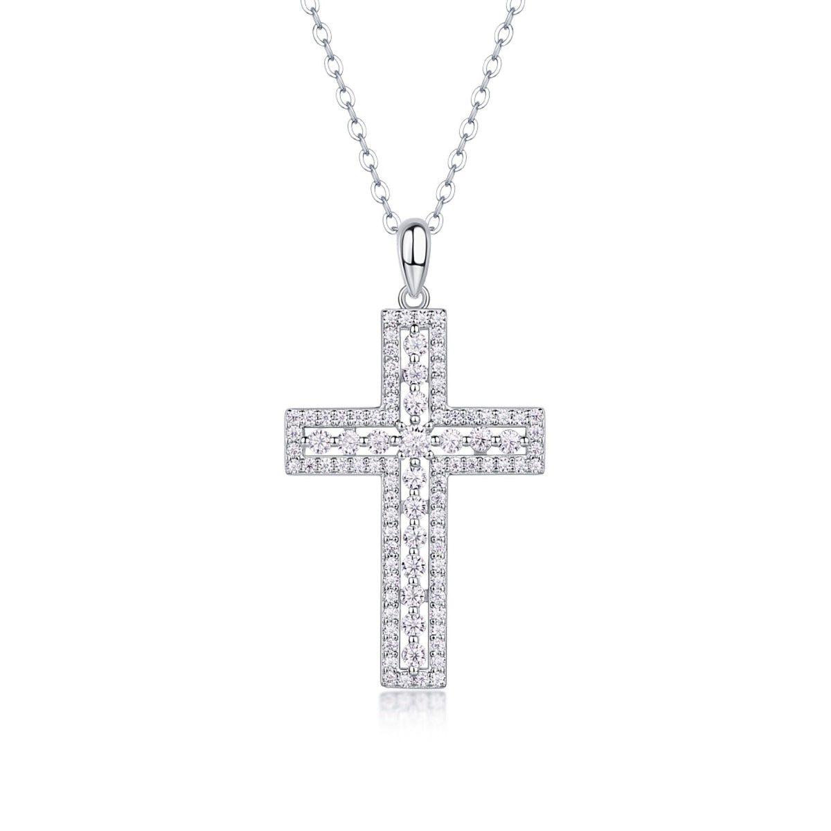 Sanctuary Moissanite Cross Necklace in Sterling Silver