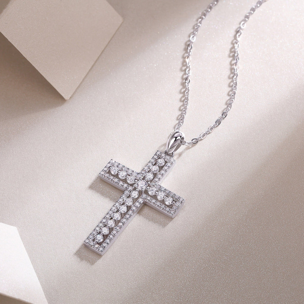Sanctuary Moissanite Cross Necklace in Sterling Silver