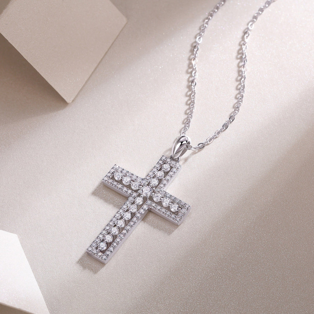 Sanctuary Moissanite Cross Necklace in Sterling Silver