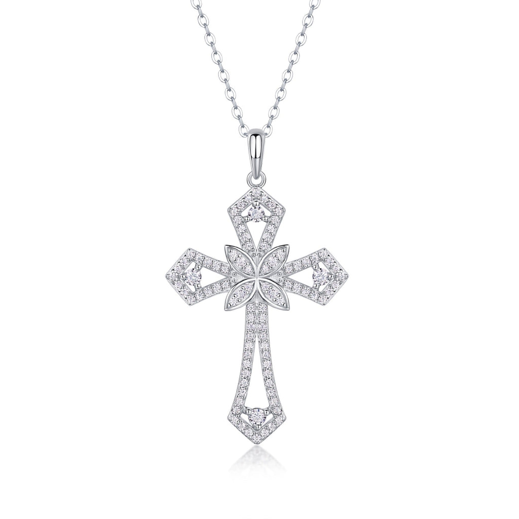 Bastion Moissanite Cross Necklace in Sterling Silver