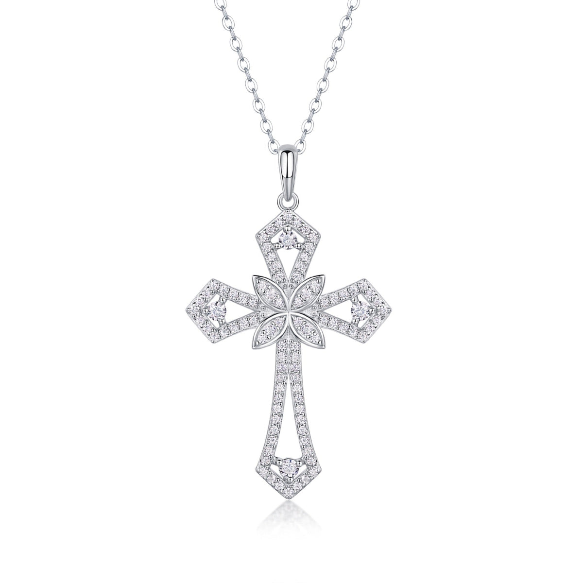 Bastion Moissanite Cross Necklace in Sterling Silver